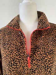 Lands End Women Leopard Print Dress LS Stretch Pockets Fleece 1/4 Zip Sz M/P