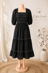 Indigo Rose Women&rsquo;s 3X Black White Smocked Boho Flocked Midi Dress NWOT