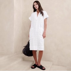 NWT Banana Republic RT$150 White Laurel Linen-Cotton Blend Utility Shift Dress M