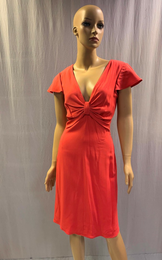 NEW VALENTINO RED FLUTTER SLEEVE V-NECK DRESS SZ 8 RUNS SMALL