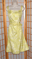 NEW ANN TAYLOR Lined 100% Textured Silk Green&White Fit&Flare Dress Sz. 12