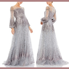 NWT$798 Mac Duggal [ 24 ] Jewel Encrusted Illusion Long Sleeve A-Line Gown G1295
