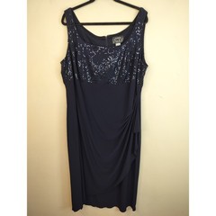 Alex Evenings Maxi Dress & Jacket Womens 24W Sequin Formal Mother of Bride Navy