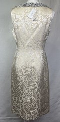 NWT BR Vintage-Inspired Womens Silk Cream Beige Dress Rhinestone Neck 8 Jacquard