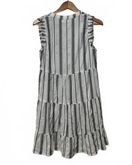 Boho Striped Tiered – Romantic Ruffle Sleeveless V-Neck Mini B&W Sundress Size M