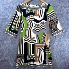 Ali Ro Dress Small Green Brown Abstract Artsy Psychedelic Fun Maximalist Comfy