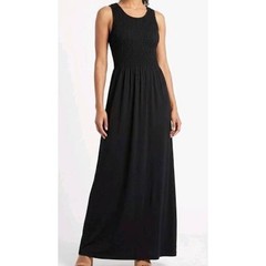 Lark + Grey Black Smocked Maxi Dress Sleeveless Tank Rayon Blend S/M NWOT