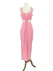 L*SPACE Dress Womens XL Pink Cutout Ribbed Tank Bodycon Midi Beach Sundress