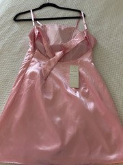 NWT Pink Satin Babydoll Dress Size 4 Adjustable Back Tie Empire Waist Party