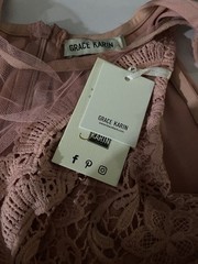 Grace Karin Pink Lace V-Neck Short Sleeve Maxi Dress Formal Lined Size XL