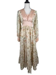 70s Rare Gunne Sax By Jessica Maxi Floral Butterfly Print Angel Kimono Sleeve