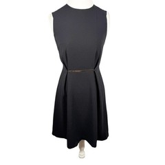 Zara Basic Black Sleeveless Dress Gold Metal Belt Minimalist Career Chic Size S