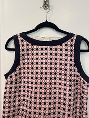 Brooks Brothers Petite 12P Sleeveless Cotton Shift Geometric Print Navy Red