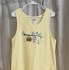 Yellow Jumper Dress Embroidered Floral Birds Cottagecore Maxi M Vintage 90&rsquo;s
