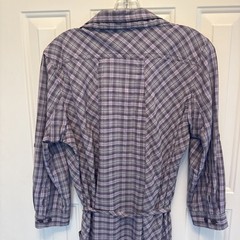 Duluth Purple Plaid Button-Down Shirt Dress Tie Pockets Size M polyester nylon