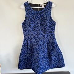 VTG Forever 21 Royal Blue Black Leopard Peplum Dress Large Jaquard Mini 2010’s
