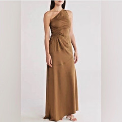 Olive Bronze one shoulder ruched draped maxi dress/Y2K style satin dress by ALC