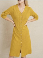Alex Mill Finney Ribbed Linen Button Dress – Gold Size XS