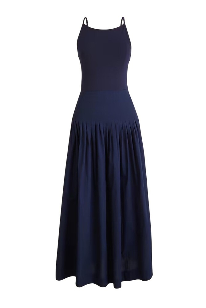 J.Crew Pintuck mixy dress navy preppy pleated money 90s classic boho sz M