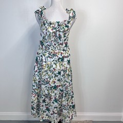 Nautica Jeans Co. Ankle Length Smocked Ruffled Floral Maxi Dress size Medium