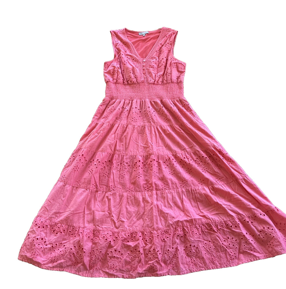 Women’s Dress XL Pink Dress Barbie-core Cottage-core Boho Eyelet Tiered Midi