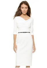 BLACK HALO Jackie O Belted Sheath Hollywood Celebrity 3/4 Sleeve Black Dress