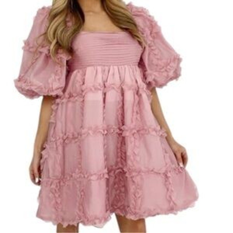 Sofie the Label Pink Ruffle Ruthie Grace Babydoll Rear Bow Dress Women&rsquo;s Small