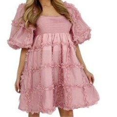 Sofie the Label Pink Ruffle Ruthie Grace Babydoll Rear Bow Dress Women&rsquo;s Small