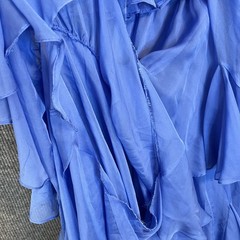 Ieena For Mac Duggal Thin Strap Tiered Chiffon Gown Size 4 Blue Romantic