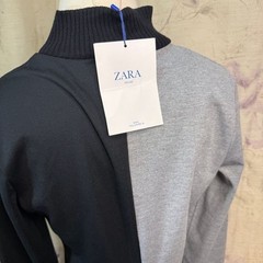 Zara Basic Fall Winter 18 Colorblock Mock Neck Long Sleeve Dress Black Gray NEW