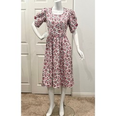 Vintage Lanz Originals 1980’s Puff Sleeve Floral Rose Summer Dress USA S/M