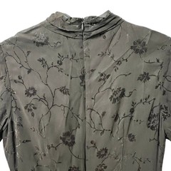 Siri Floral Sheer Mock Neck Glitter Velvet Dress in Chocolate Brown