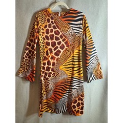 Womens XL Animal Print Shift Dress Long Sleeve Leopard Zebra Stretch Midi