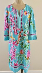 BARBARA ERICKSON NWOT Sz Medium Multi Coral Reef Starfish V-Neck Stretch Dress