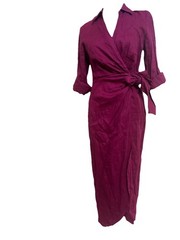 Magaschoni Linen Midi Wrap Dress Sz 6 Long Sleeve Lightweight Breathable
