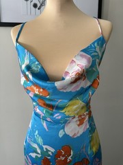Lulus Blue Floral Satin Cowl Neck Backless Tie Strap Midi Dress XL