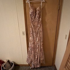 Amarra Women’s Long Pink Sequin Floral V-Neck Lace-Up Back Gown Size 6