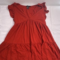 Forever 21 Women’s M Red Solid V-Neck Fit & Flare Ruffle Flutter Sleeve Dress
