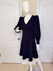 Calvin Klein Midnight V-Neck Puff Sleeve Navy Blue Mini Dress Size 4