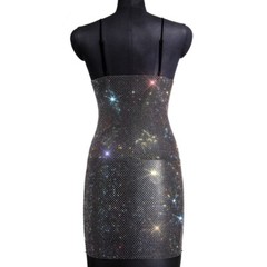 Lady See Through V Neck Rhinestone Mini Bodycon Halter Club Party Mesh Dress Red