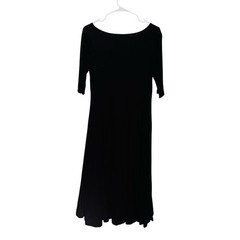 Eileen Fisher Black Knit Scoop Neck 3/4 Sleeve Midi Shift Dress Lyocell Silk S