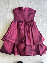 Sherri Hill Fit & Flare Formal Purple Satin Mini Dress Sz 4 Bow Prom Pageant