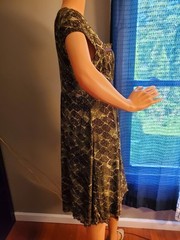 Sangria Green/Purple Pattern Print Square Neck Short Sleeve Dress Size 14 (EUC)