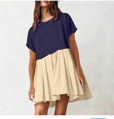 Entro Size Small Blue Textured Pullover Mini Pleated Sweatshirt Tiered Dress NWT