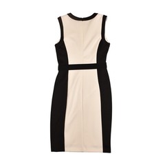 CHAPS $119 Black White Colorblock Scuba Knit Belted Sheath Dress Size 6
