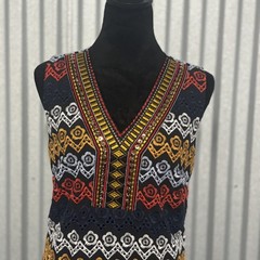 Johnston & Murphy Dress Womens 4 Multicolor Embroidered Sleeveless Boho Sequin