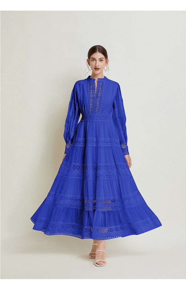 Lace Patchwork Floral Embroideried Hollow Out Women Casual Party Long Maxi Dress