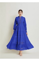 Lace Patchwork Floral Embroideried Hollow Out Women Casual Party Long Maxi Dress