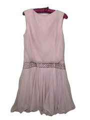 Vtg Miss Elliette Chiffon Cocktail Party Beaded Sequins Pleated Ruffles Pink