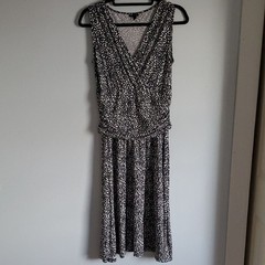 Lafayette 148 New York Flowy Faux Wrap Black White Print Dress Career Evening